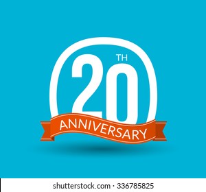20 Anniversary numbers with ribbon. Flat origami style with long shadow. 20th anniversary Vector illustration