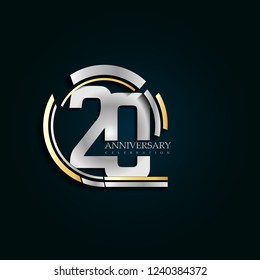 20 anniversary template design golden and silver color with ring memorial celebration event
