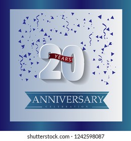 20 Anniversary template design white and blue color with a bright blue background