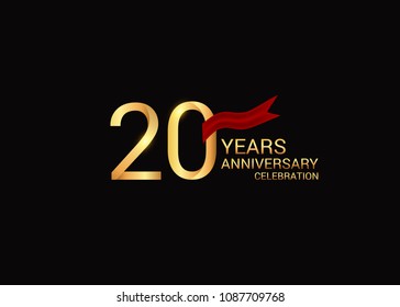 20 anniversary vector design golden colored with red ribbon isolated on black background