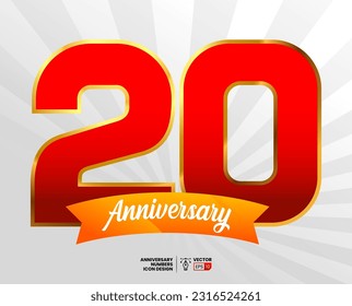 20 Anniversary vector font numbers with ribbon and starburst background. Suitable for icon, logo, symbol, sign, greeting, card, poster, or banner design