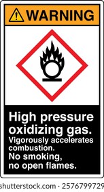 20 ANSI Z535 GHS Chemicals Label Warning High Pressure Oxidizing Gas Vigorously Accelerates Combustion No Smoking No Open Flames Vertical Black.
