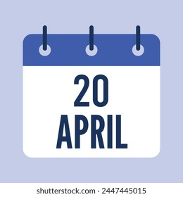 20 April Calendar. Blue Background. Vector Calendar.