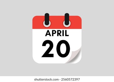  20 April calendar icon text page monthly web design on red, white, black and ash background vector, icon, or illustration with the month of April 20
