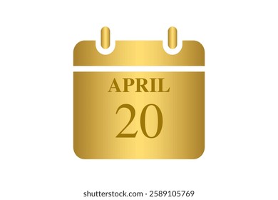 20 April calendar icon text page monthly web design on Golden and white background vector, icon, or illustration with the month of April 20