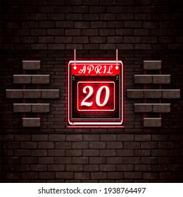 20 April calendar icon, vector illustration, on Bricks background