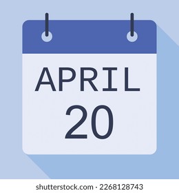 20 April Calendar, Vector Calendar.
