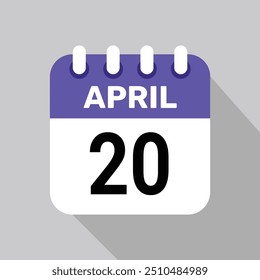 20 de abril Diseño web mensual de la página de texto del icono del calendario.