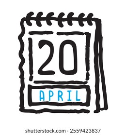 20 April date calendar - A simple yet elegant line art illustration of a date calendar captures the essence of organization and timekeeping. The clean lines and minimalistic design 
