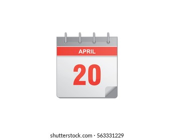 20 April red calendar vector illustration on white background