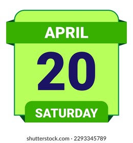 20 April, Saturday. Date template. Useful design for calendar or event promotion. Vector illustration EPS 10 File. Isolated on white background. 