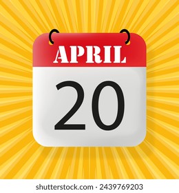 20 April. Speech bubble with 20 April. Business concept. 3d illustration. Pop art style. Vector line icon for Business and Advertising