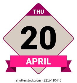 20 April, Thursday. Date template. Useful design for calendar or event promotion. Vector illustration EPS 10 