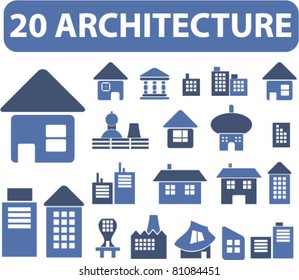 20 architecture icons, signs, vector illustrations