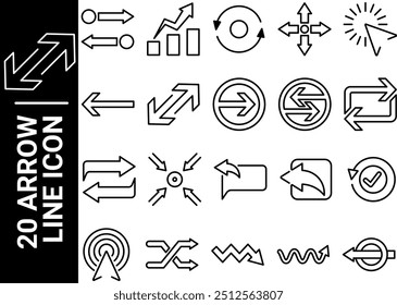 20 arrow line icon, black and white
