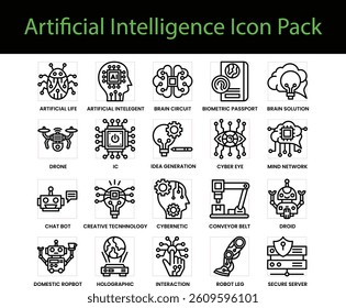 20 artificial intelligence icons suitable for web design, presentations, technology projects, futuristic themes, and elearning materials. Perfect for techrelated visuals	