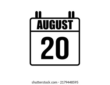 20 August calendar. Simple calendar page for the month of August. Black vector on white background.