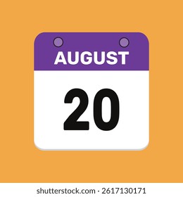 20 august calender icon text page monthly web design.