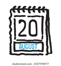 20 August date calendar - A simple yet elegant line art illustration of a date calendar captures the essence of organization and timekeeping. The clean lines and minimalistic design 
