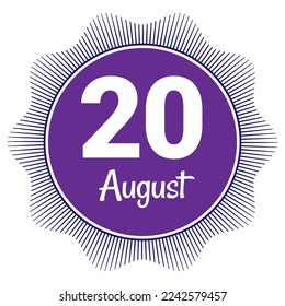 20 de agosto, plantilla Fecha. Diseño útil para la promoción de calendarios o eventos. Ilustración vectorial Archivo EPS 10. Aislado sobre fondo blanco. 