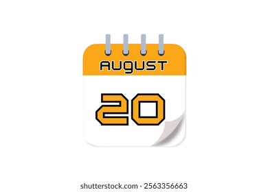 20 August month single day vector, illustration, calendar with yellow, black and white color background calendar August 20