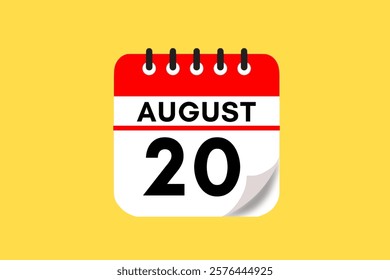 20 August month single day vector, illustration, calendar with red, black, white and yellow color background calendar August 20