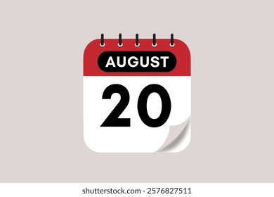 20 August month single day vector, illustration, calendar with rose red, black and off-white color background calendar August 20