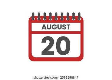 20 August month single day vector, illustration, calendar with red, black and white color background calendar August 20 
