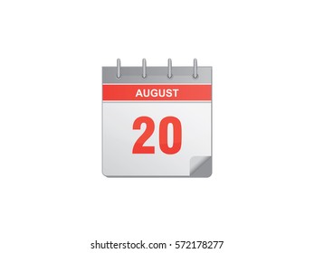 20 August red calendar vector illustration on white background