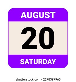 20 de agosto, sábado. Plantilla de fecha. Diseño útil para la promoción de calendarios o eventos. Ilustración vectorial Archivo EPS 10.