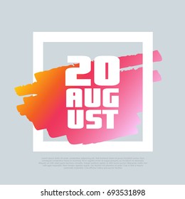 20 August. Vector clip-art template, poster, motto, label, text.