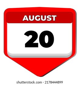 20 August vector icon calendar day. 20 date of august. Twentieth day of august. 20th date number. 20 day calendar. Twenty date. Hungary State Foundation Day, World Mosquito