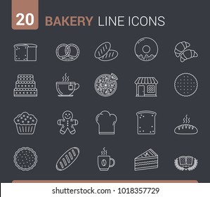 20 Bakery line icons - bread, pies, cookies, donuts and others, vector eps10 illustration