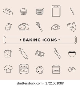 20 baking icons for home-baked bread, cookie and pastry