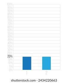 20% bars graph. Vetor finance, percentage and business concept. Column design with two sections blue