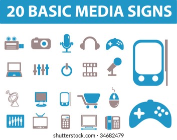 20 basic media signs. vector