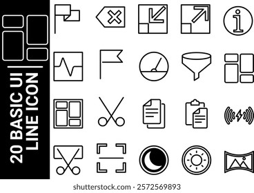 20 basic ui line icon, black and white