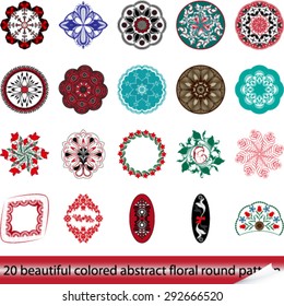 20 beautiful colored abstract floral round pattern. Mandala. - vector illustration.