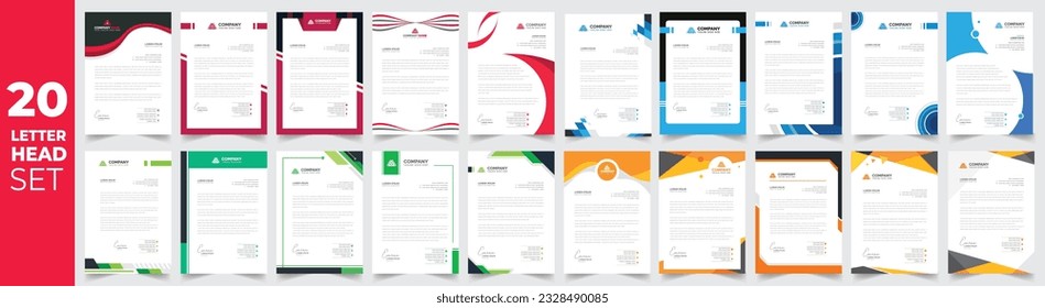 20 gran mega grupo de paquetes creativo moderno volante de membrete limpio propuesta empresarial oficial de negocios minimalista revista profesional abstracta diseño de afiches paquete de color estándar con logotipo.