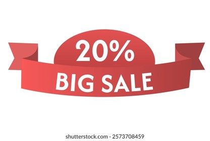 20% big sale ribbon icon on white background
Red ribbon with discount percentage, sale, promotions, discounts