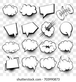 20 Big set picture blank template pop art style comic text speech bubble halftone dot background. Comics book dialog empty cloud, space cartoon box pop-art.