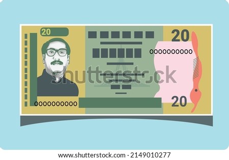 20 (Bish) BD Taka Banknote. Translation: Twenty BDT  Bangladesh Currency. Flat paper money vector illustration and design. BD Currency. BDT banknote sign. Bangladeshi payment and finance