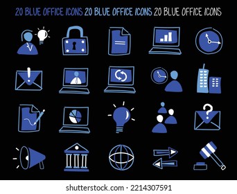 20 blue handmade office icons
