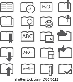 20 book icons of grey colour on a white background