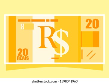 20 Brazilian Real Banknotes money vector icon logo illustration and design. Brazil currency, business, payment and finance element. Can be used for web, mobile, infographic, and print. svg