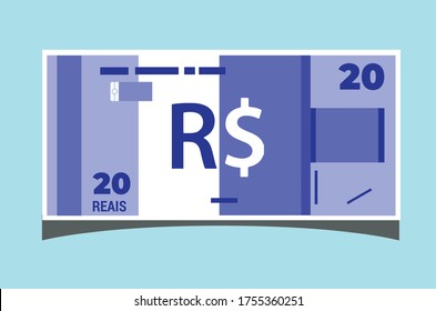 20 Brazilian Real Banknotes money vector icon logo illustration and design. Brazil currency, business, payment and finance element. Can be used for web, mobile, infographic, and print.EPS 10 Vector.