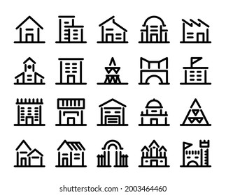 20 building line icons set