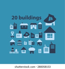 Juego de iconos de 20 edificios, vector