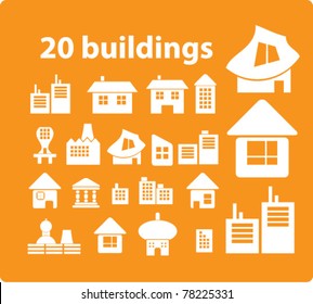 20 buildings icons, signs, vector illustrations