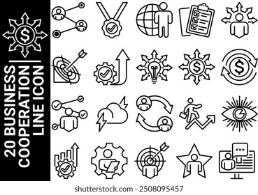20 business cooperation line icon, black and white